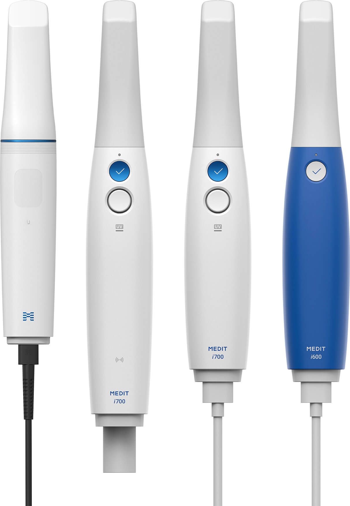 FAMILY EVOLUTION: The i900 (far left) is Medit’s smallest, lightest scanner to date.